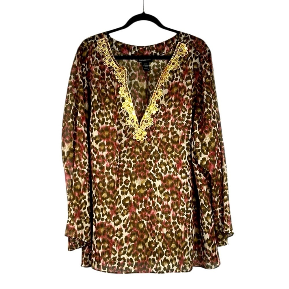 Lane Bryant Leopard Gold Sequin V-Neck Sheer Summer Beach Cover Up Size 22/24